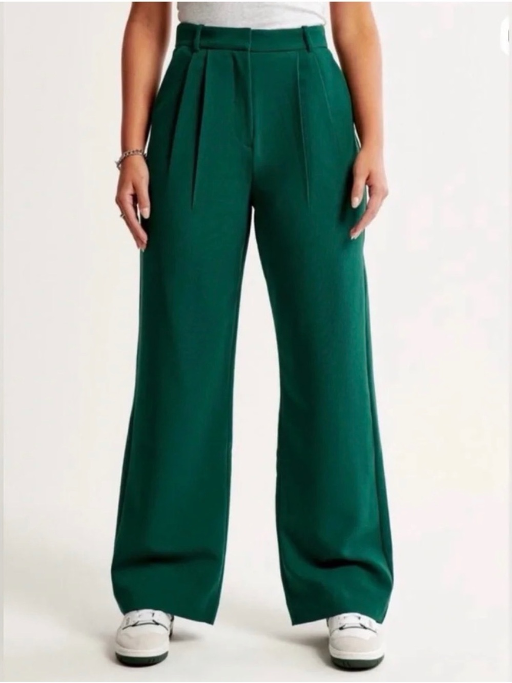 Abercrombie & Fitch Emerald Green High-Waist Wide-Leg Trousers LONG length